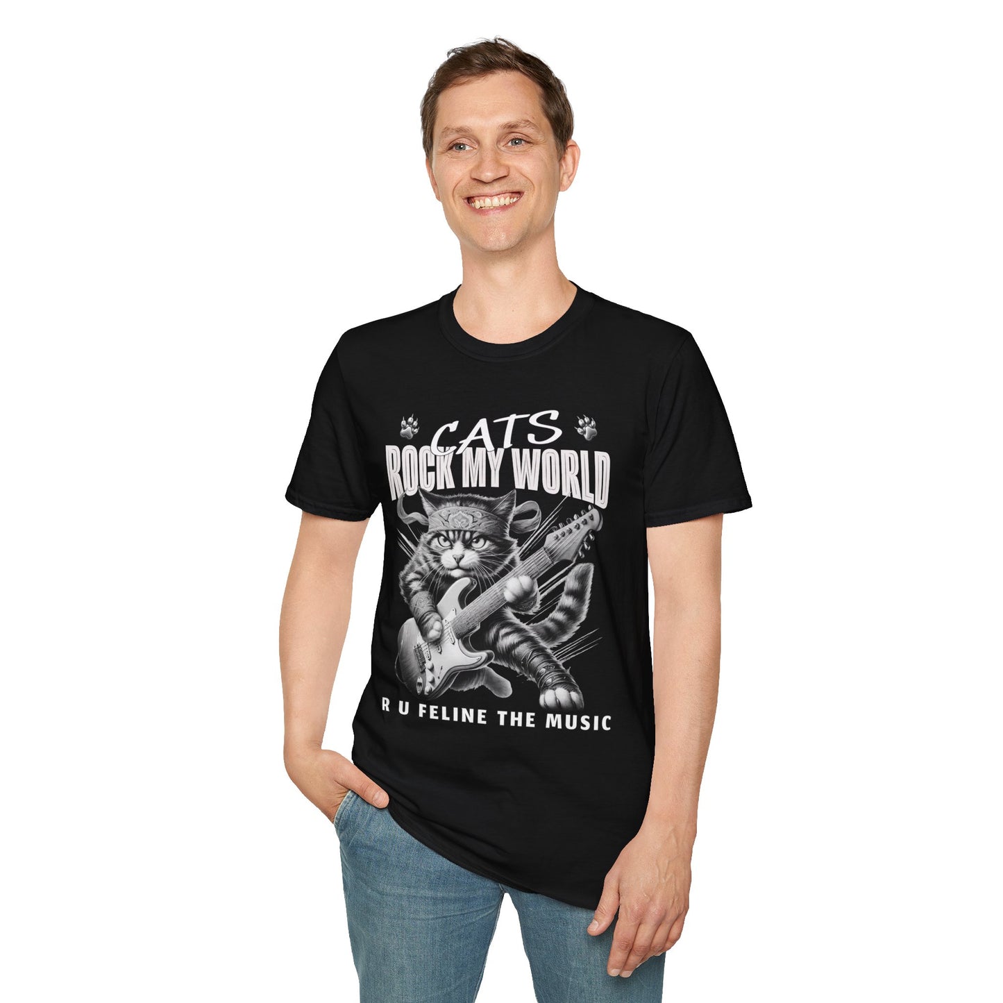 Rocker Cat T-Shirt - Cat Rock My World - R U Feline The Music