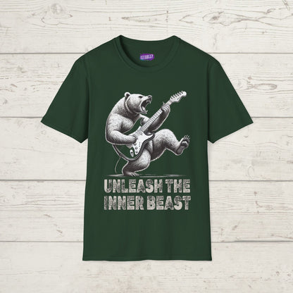 Graphic Tee Unleash the Inner Beast Grizzly Bear Rock Guitar T-Shirt