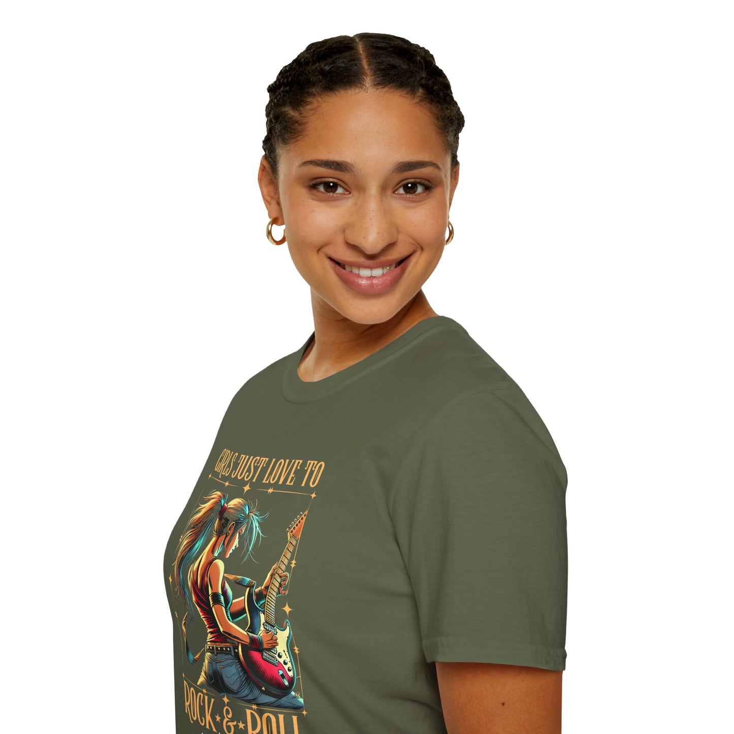 Girls Just Love to Rock & Roll T-Shirt — Female Guitarist Rock Tee