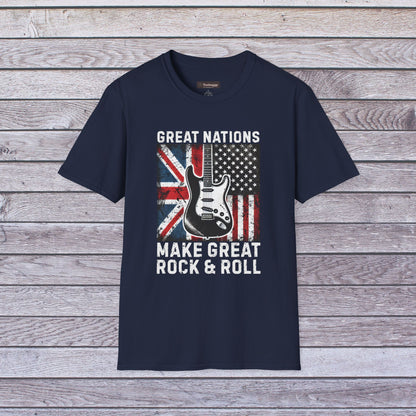 Great Nations Make Great Rock and Roll T-Shirt — USA & UK Flag Rock Tee