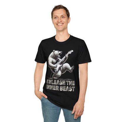 Graphic Tee Unleash the Inner Beast Grizzly Bear Rock Guitar T-Shirt