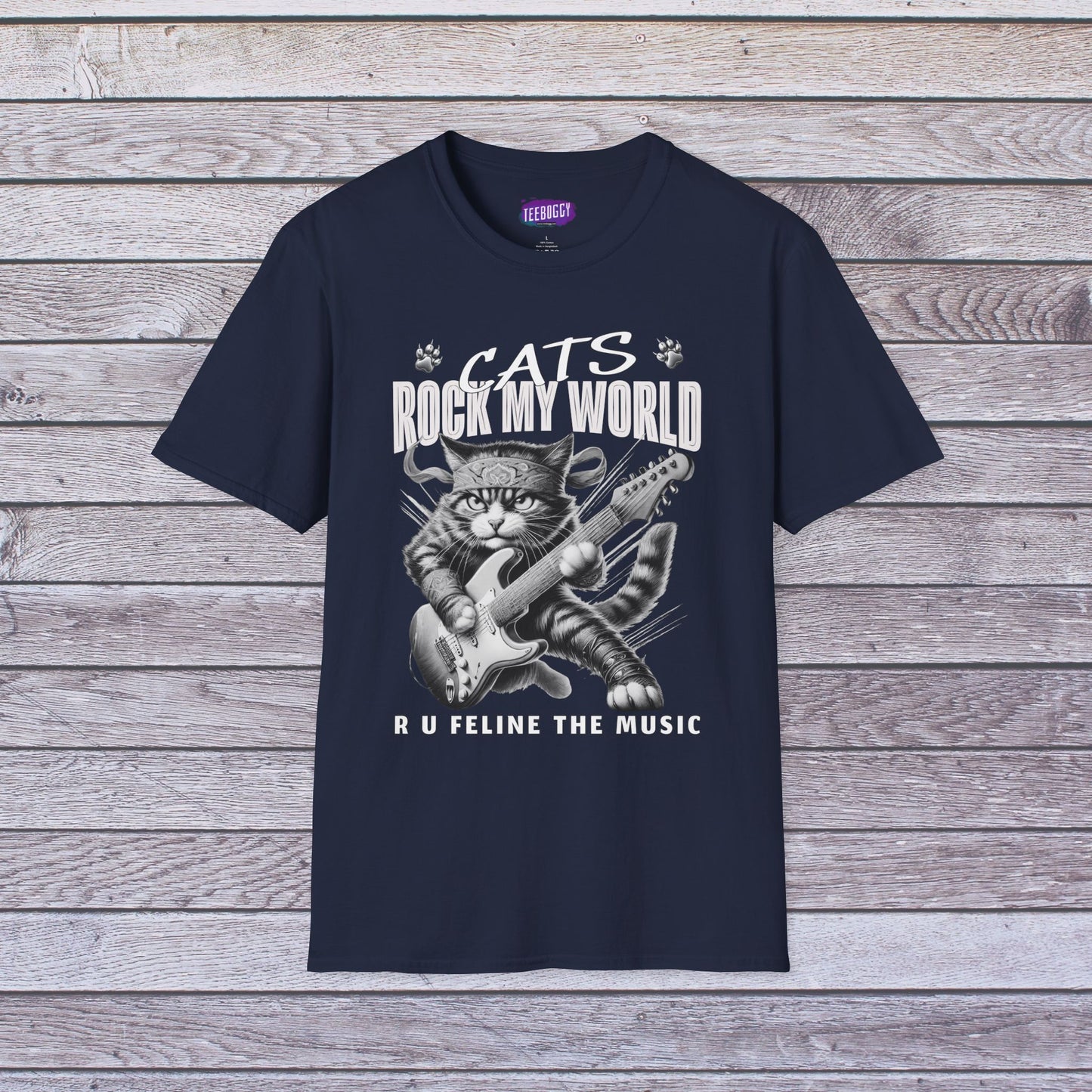 Rocker Cat T-Shirt - Cat Rock My World - R U Feline The Music