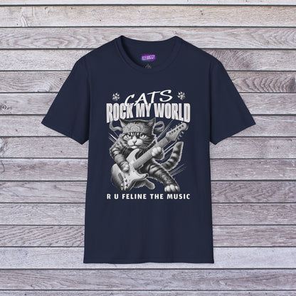 Rocker Cat T-Shirt - Cat Rock My World - R U Feline The Music
