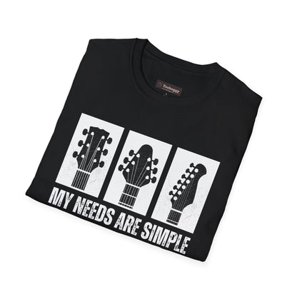 Guitar Headstocks Tee — "My Needs Are Simple!"