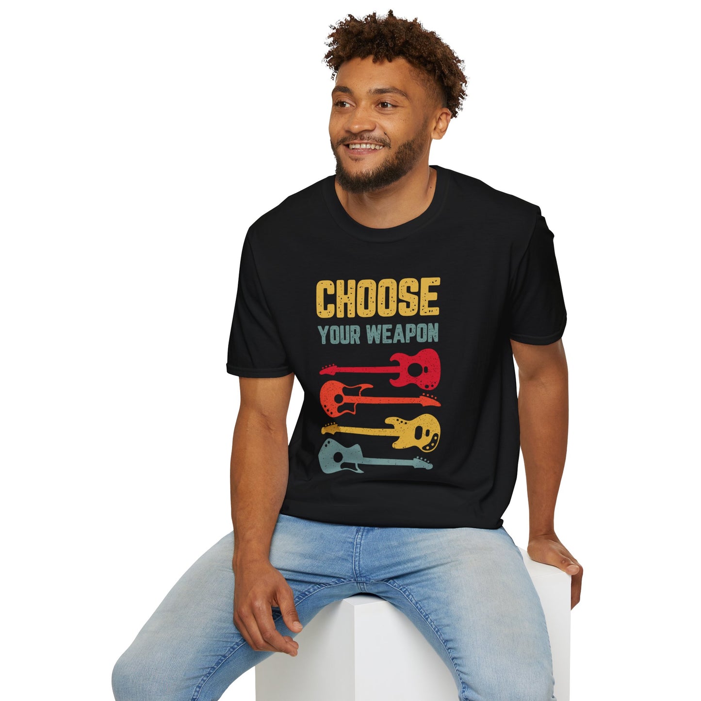Guitar T-Shirt with 'Choose Your Weapon' Slogan