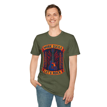 Work Sucks, Let’s Rock T-Shirt — Rock Guitar Graphic Tee