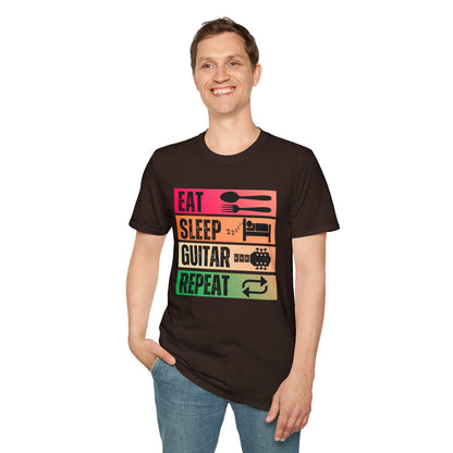 Eat Sleep Guitar Repeat, T-Shirt — Guitarist Day Planner Tee
