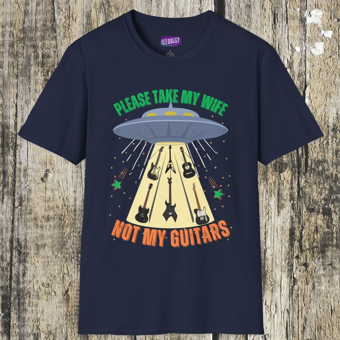 Alien Spaceship Abducting Guitars T-Shirt