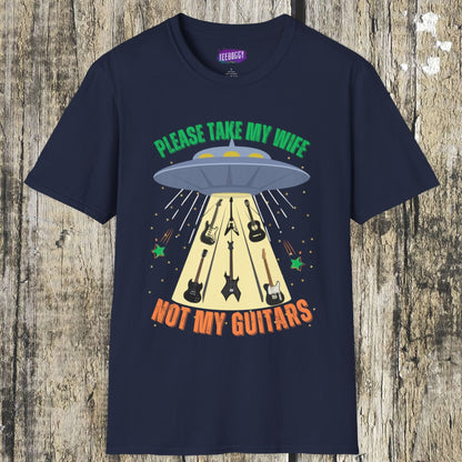 Alien Spaceship Abducting Guitars T-Shirt