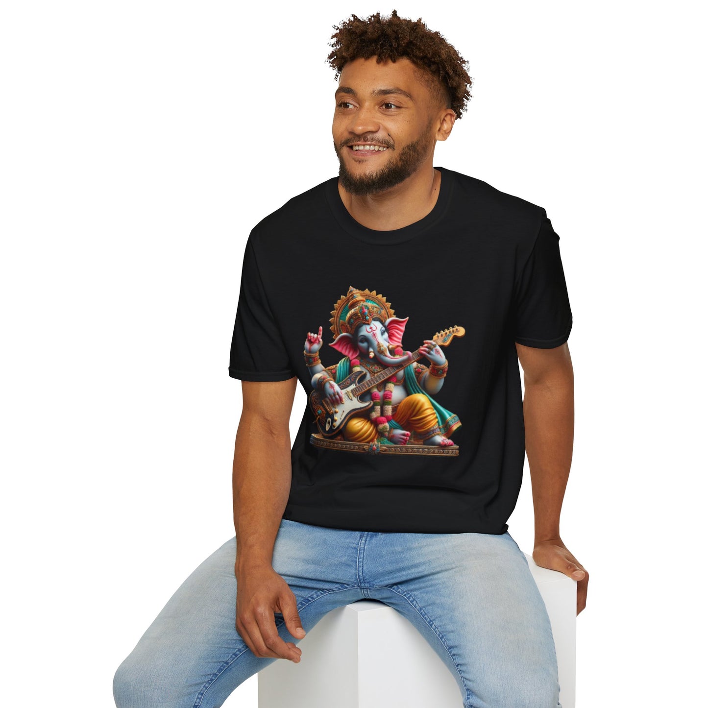 Ganesh Playing Electric Guitar T-Shirt — Woodstock Vibes Spiritual Rock Tee