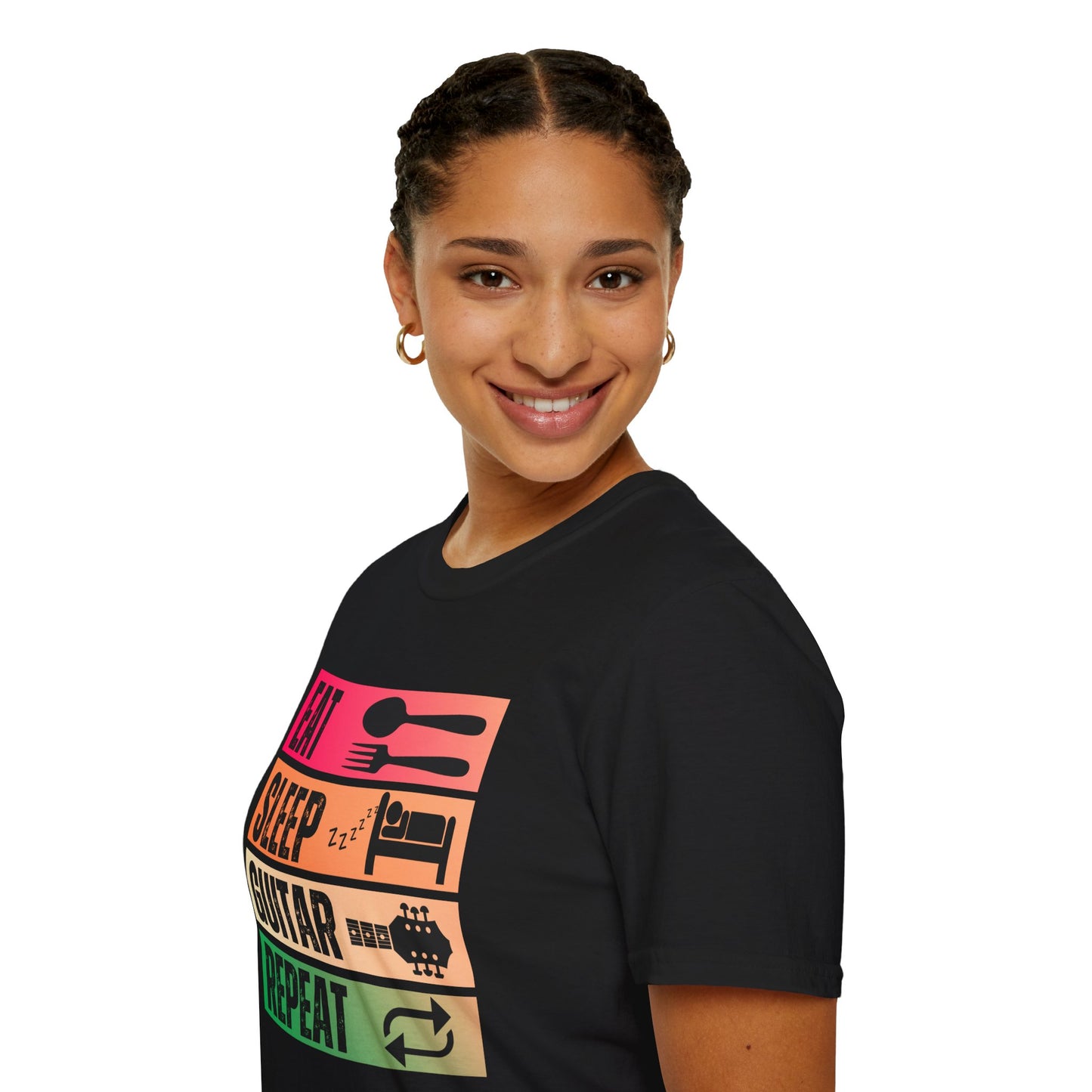 Eat Sleep Guitar Repeat, T-Shirt — Guitarist Day Planner Tee