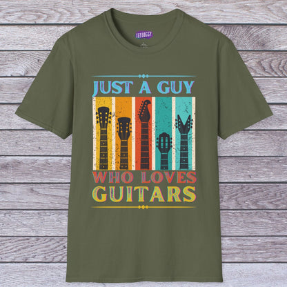 Guitar Headstocks Unisex T-Shirt - 'Just a Guy Who Loves Guitars'