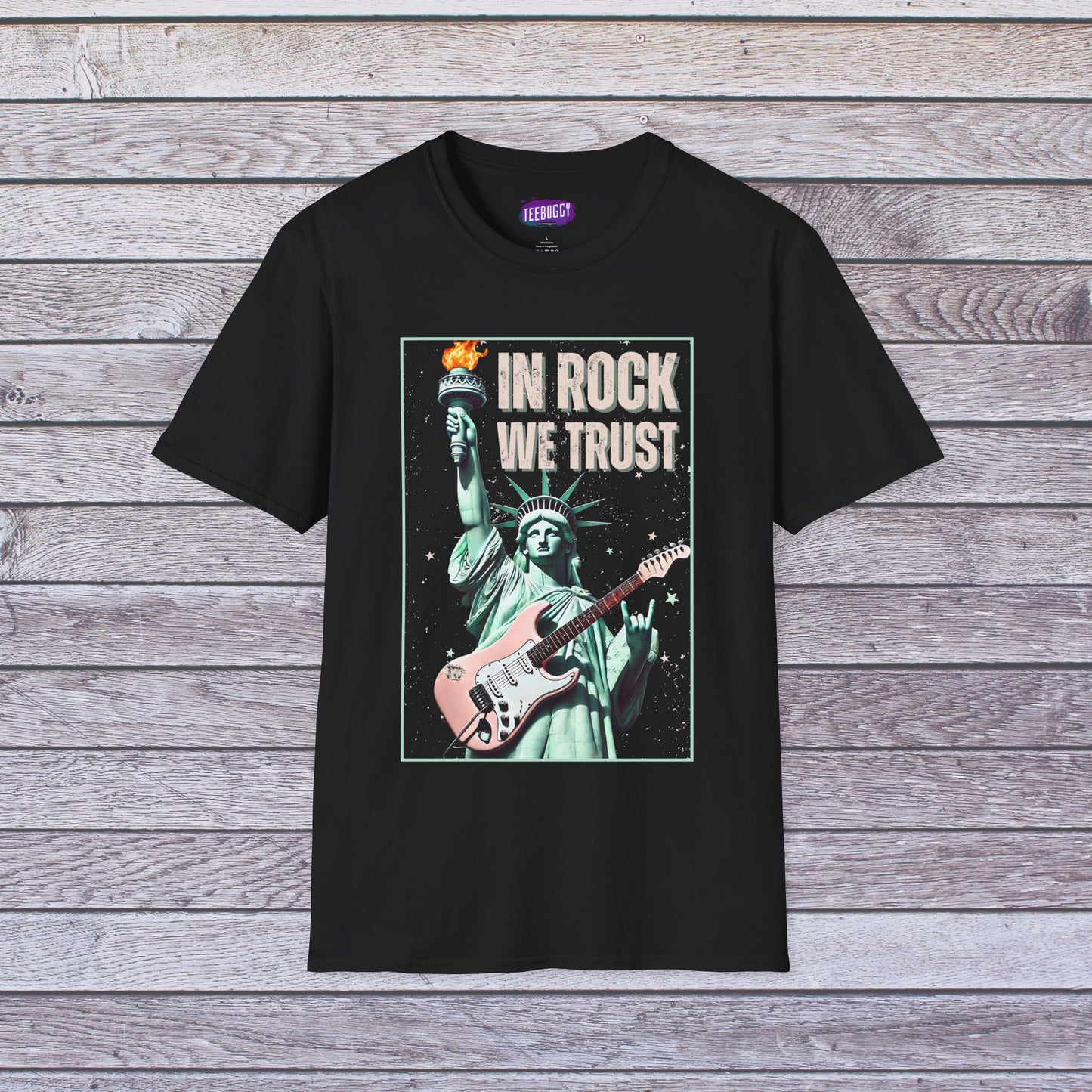 Patriotic Rock T-Shirt - 'In Rock We Trust' | Softstyle