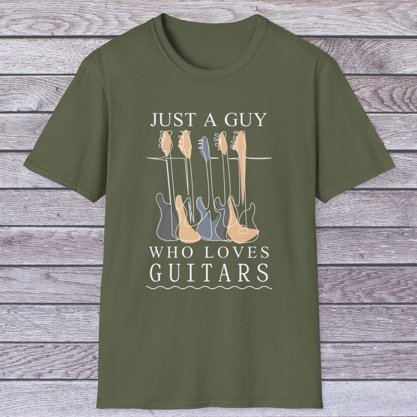 T-Shirt — "Just a Guy Who Loves Guitars" Guitar Lover Tee