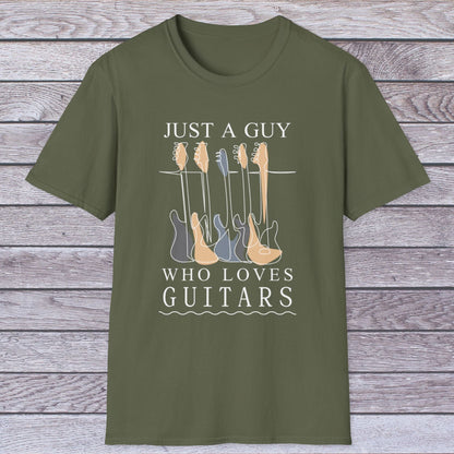 T-Shirt — "Just a Guy Who Loves Guitars" Guitar Lover Tee