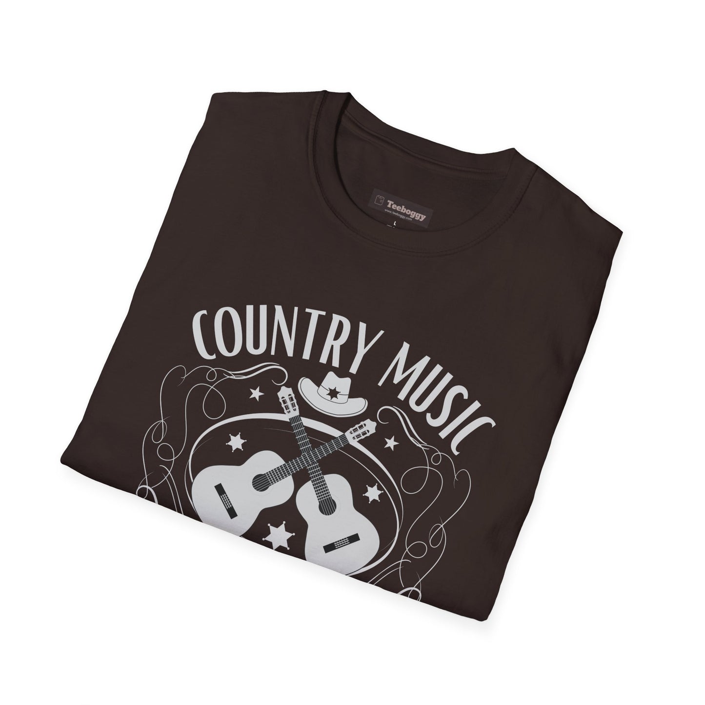 Country Music Whisky Label T-Shirt — Guitars, Grit & Cowboy Hat