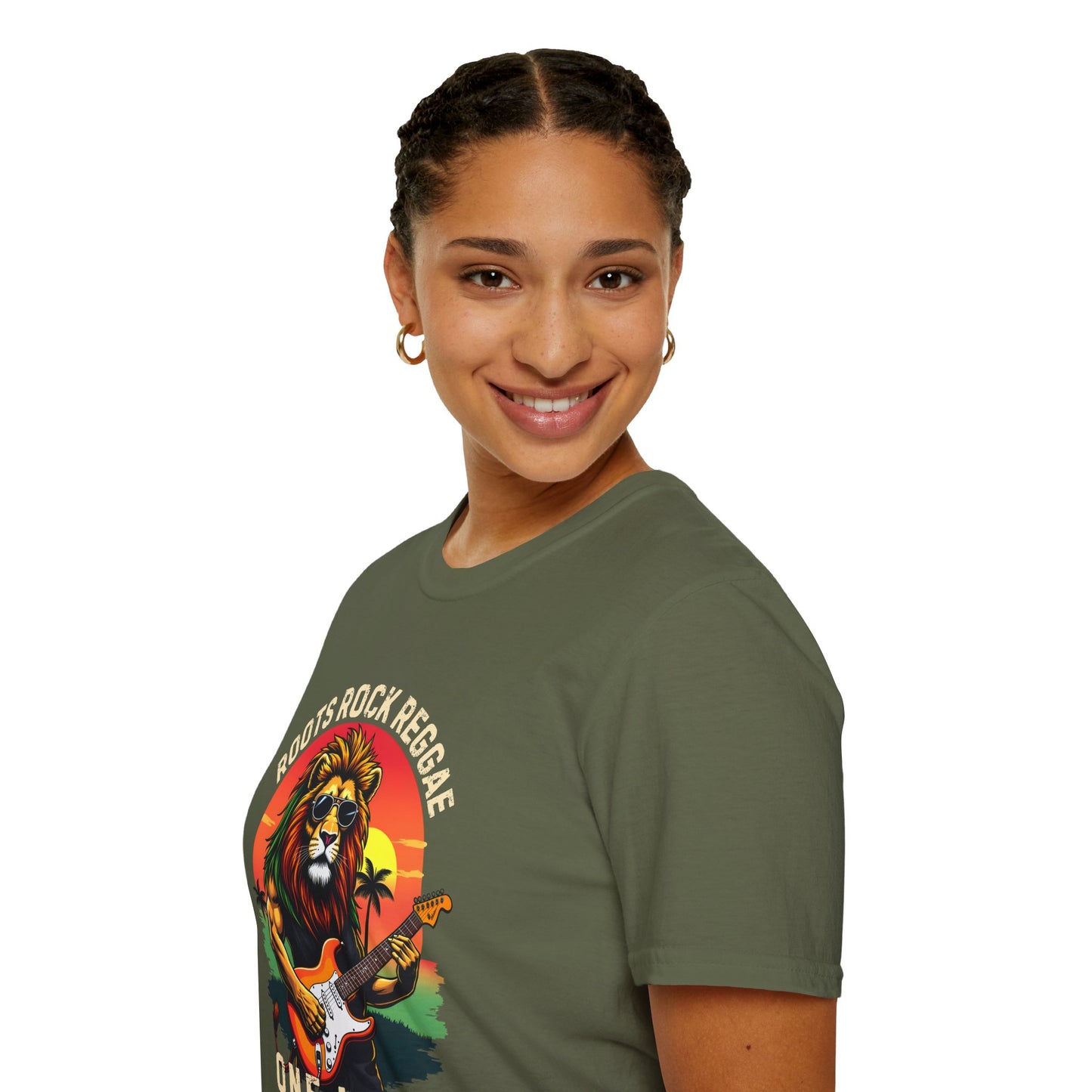 Roots Rock Reggae Lion Guitar T-Shirt — One Love Music Tee
