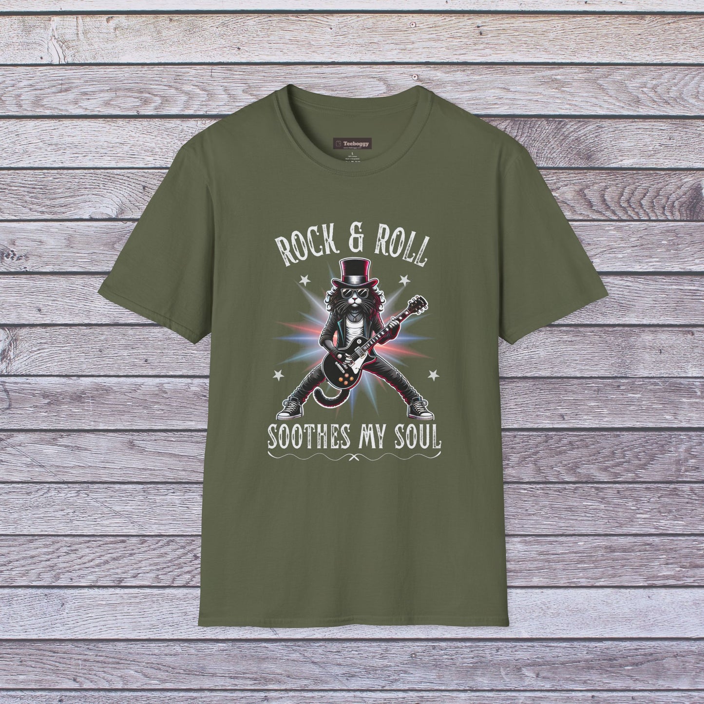 Rock & Roll Cat T-Shirt — "rock & roll, soothes my soul"