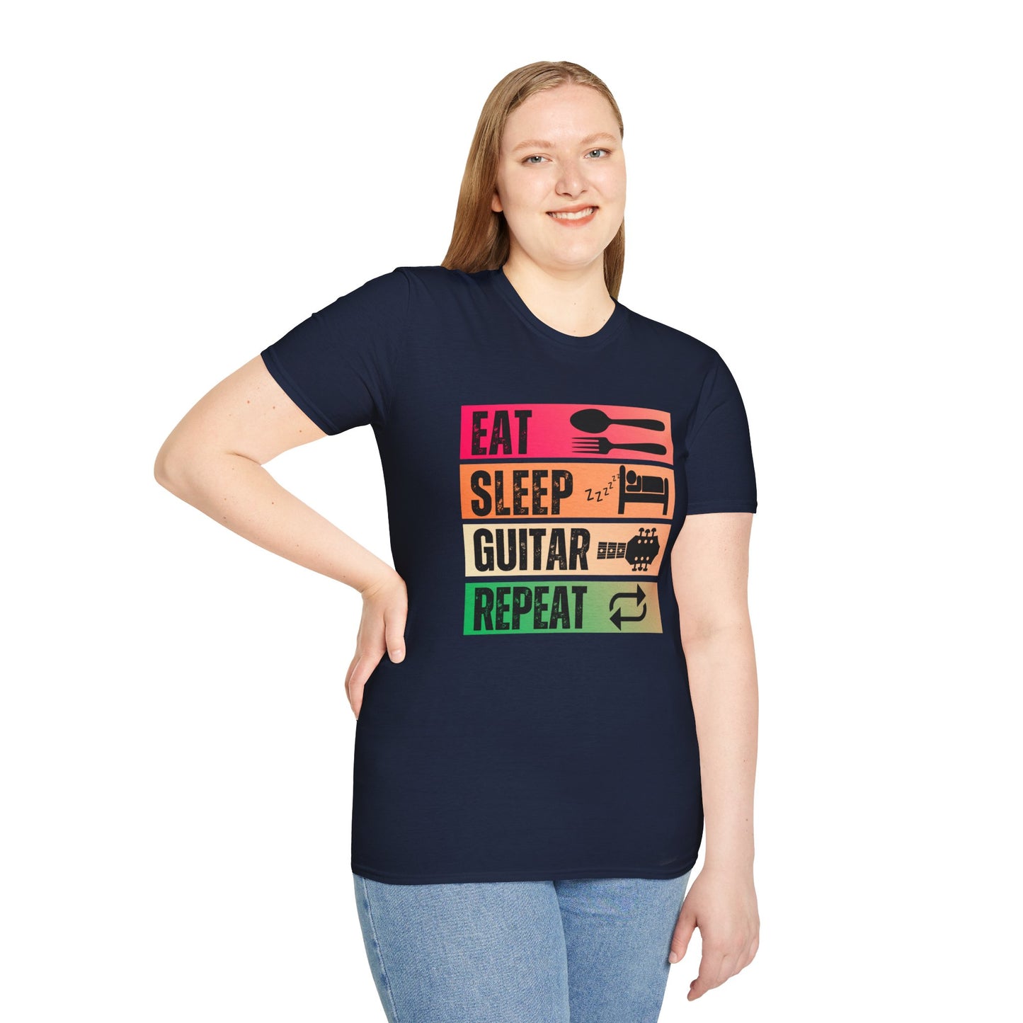 Eat Sleep Guitar Repeat, T-Shirt — Guitarist Day Planner Tee