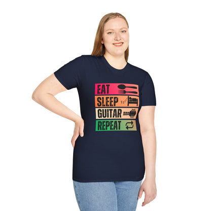 Eat Sleep Guitar Repeat, T-Shirt — Guitarist Day Planner Tee