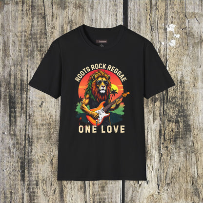 Roots Rock Reggae Lion Guitar T-Shirt — One Love Music Tee