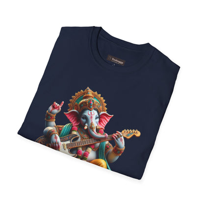 Ganesh Playing Electric Guitar T-Shirt — Woodstock Vibes Spiritual Rock Tee