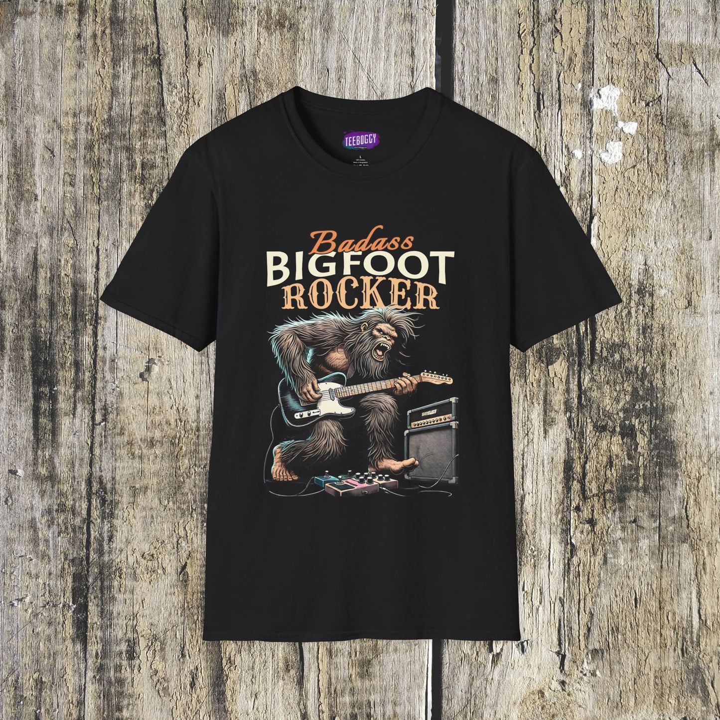 Sasquatch Rocker T-Shirt - Badass Bigfoot Guitar Tee
