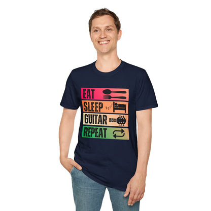 Eat Sleep Guitar Repeat, T-Shirt — Guitarist Day Planner Tee