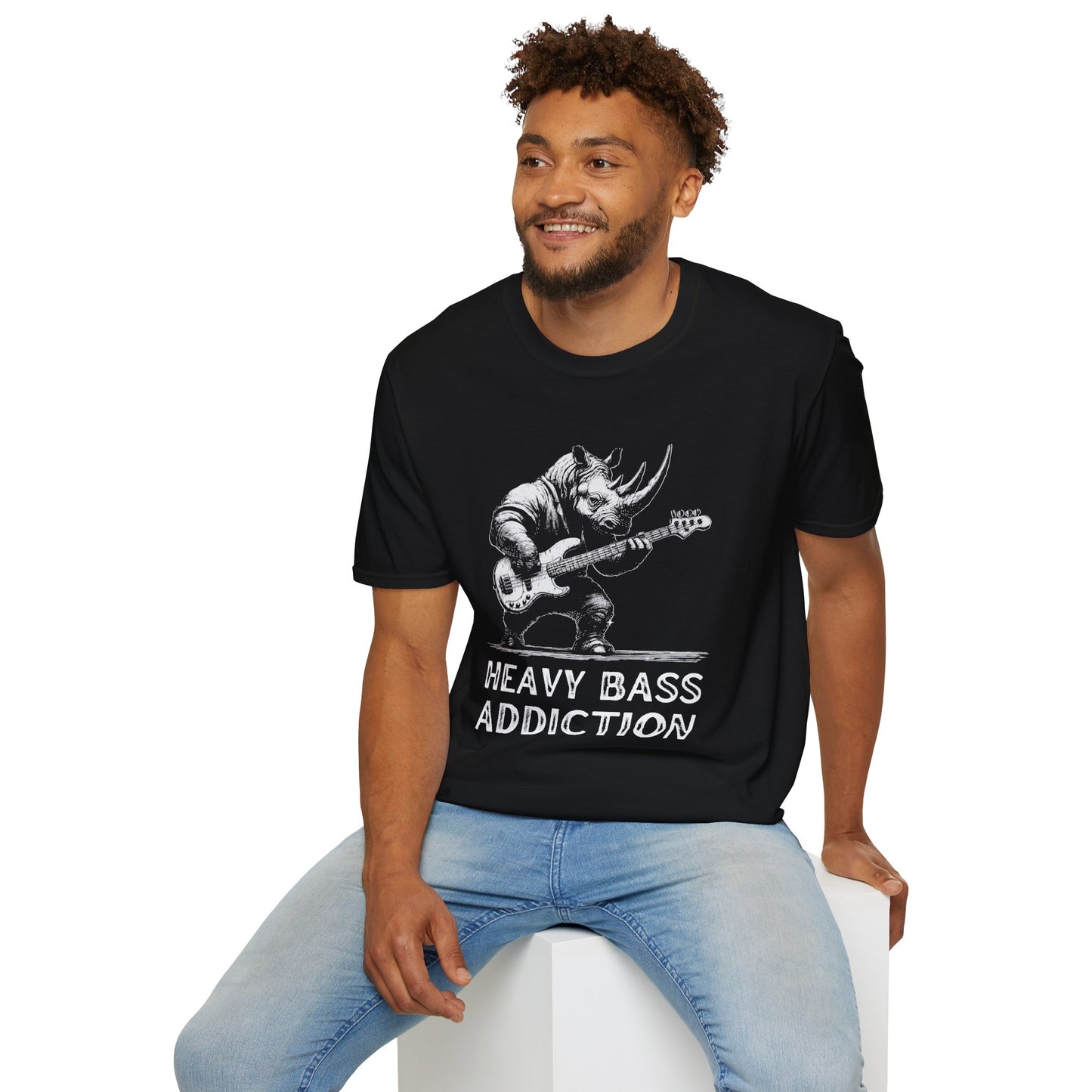 Heavy Bass Addiction T-Shirt — Rhino Playing Bass for Bassists & Music Lovers