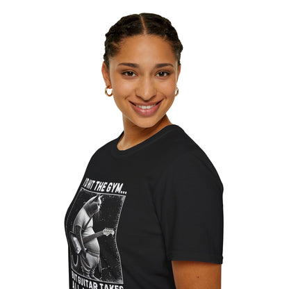 Fat Cat Guitarist T-Shirt — "I'd Hit the Gym, But Guitar Takes All My Time" Humorous Tee