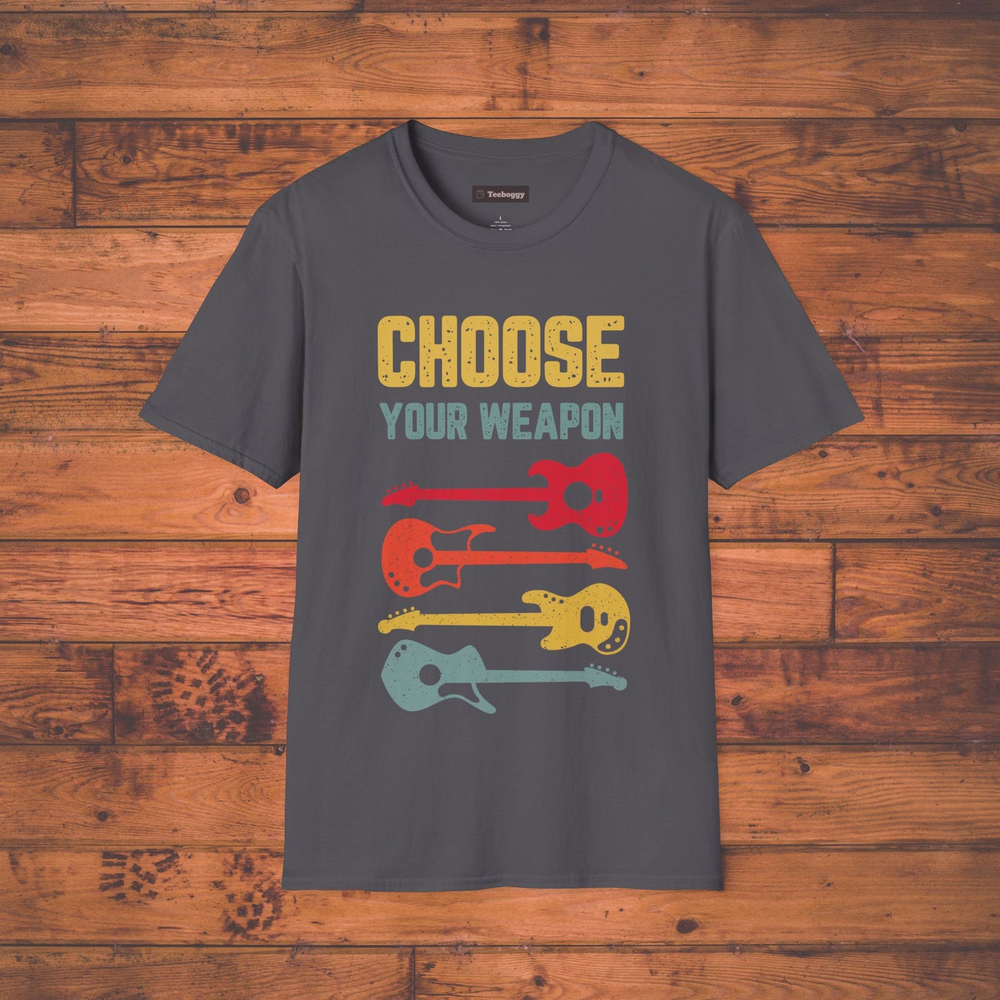 Guitar T-Shirt with 'Choose Your Weapon' Slogan
