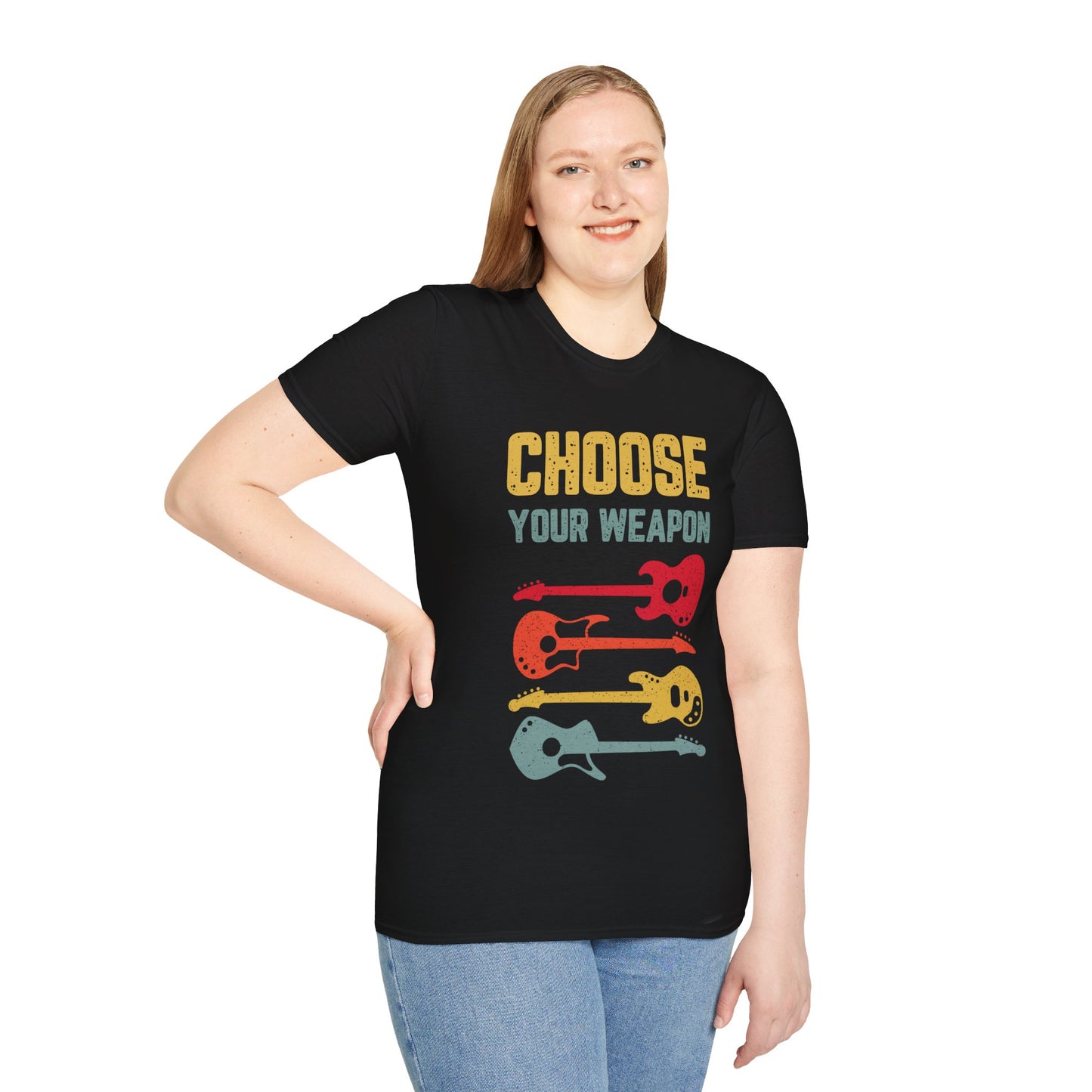 Guitar T-Shirt with 'Choose Your Weapon' Slogan