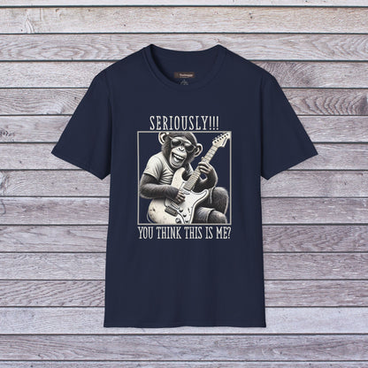 Chimpanzee Guitar T-Shirt — "Seriously!!! You Think This Is Me?"