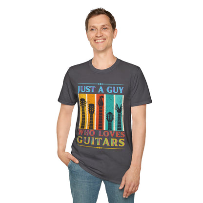 Guitar Headstocks Unisex T-Shirt - 'Just a Guy Who Loves Guitars'