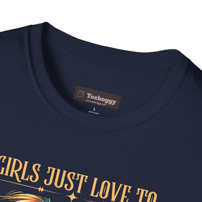 Girls Just Love to Rock & Roll T-Shirt — Female Guitarist Rock Tee