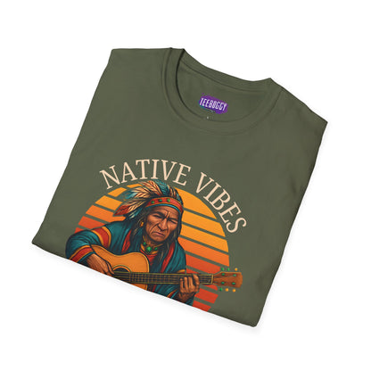 Native Vibes Softstyle T-Shirt with Elder Native American Playing Guitar