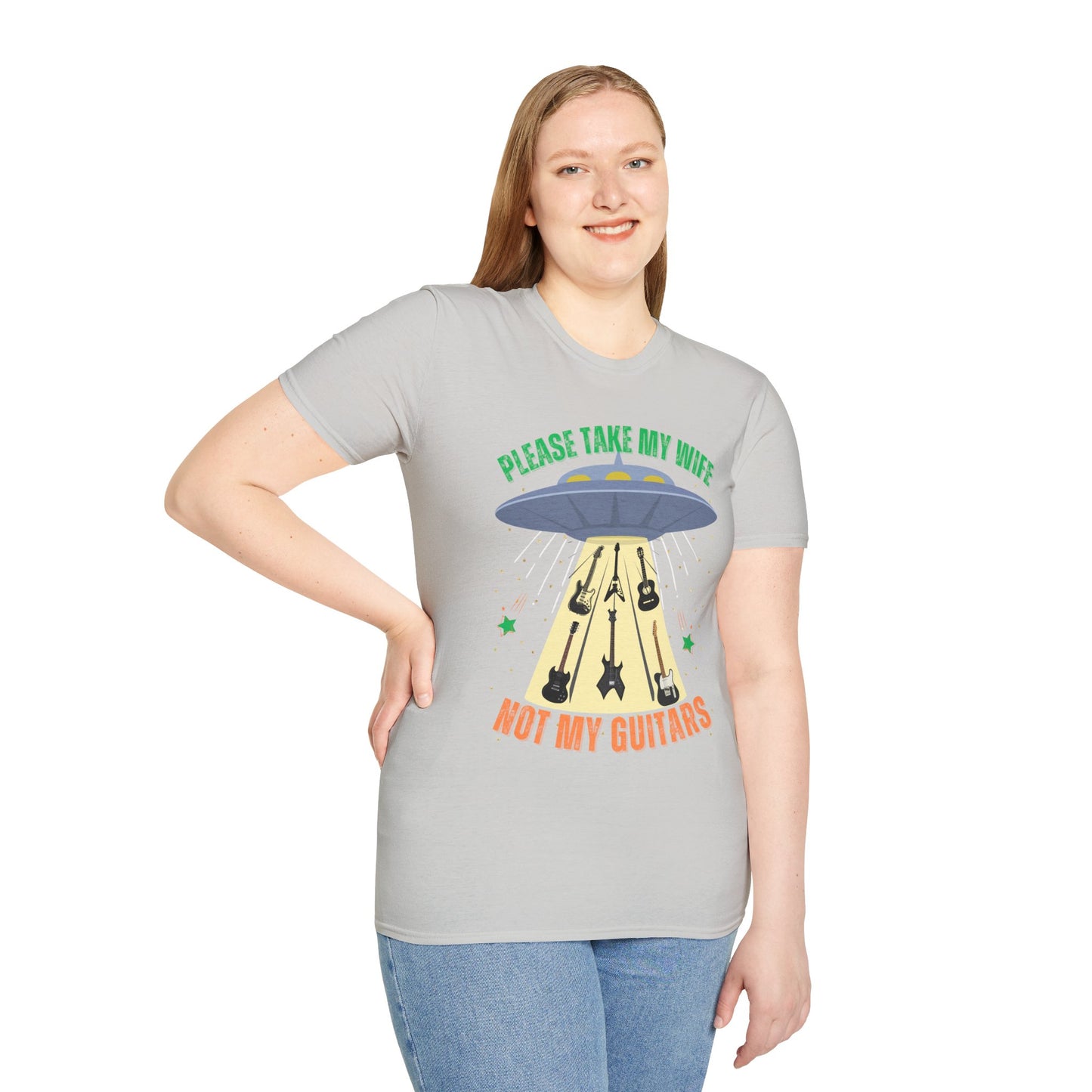 Alien Spaceship Abducting Guitars T-Shirt