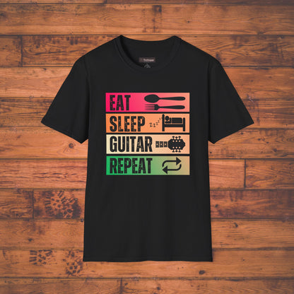 Eat Sleep Guitar Repeat, T-Shirt — Guitarist Day Planner Tee
