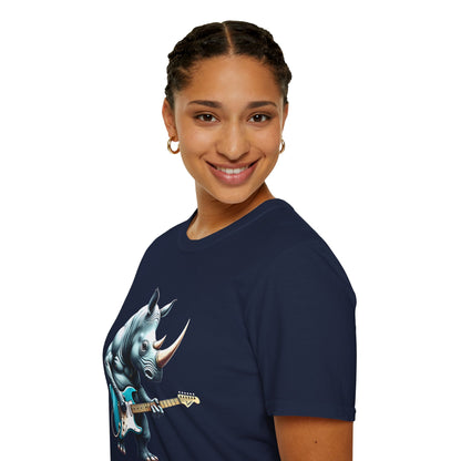 Rock Guitar Rhino T-Shirt — Rhinoceros Playing Electric Guitar Graphic Tee