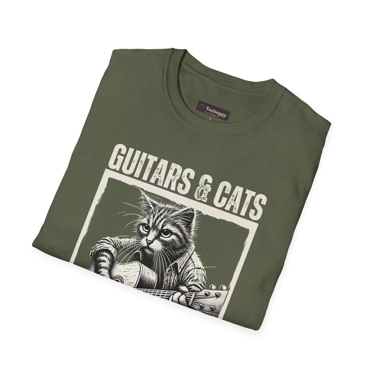 Guitars & Cats Make Me Happy T-Shirt — Cool Cat Playing Guitar Tee