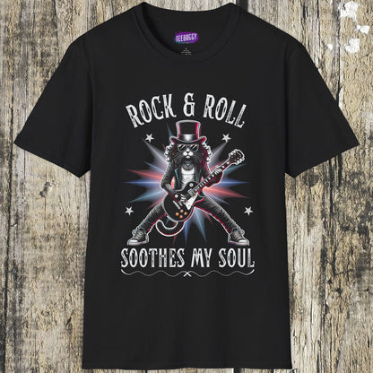 Rocker Cat T-Shirt, Rock & Roll, Soothes My Soul Design