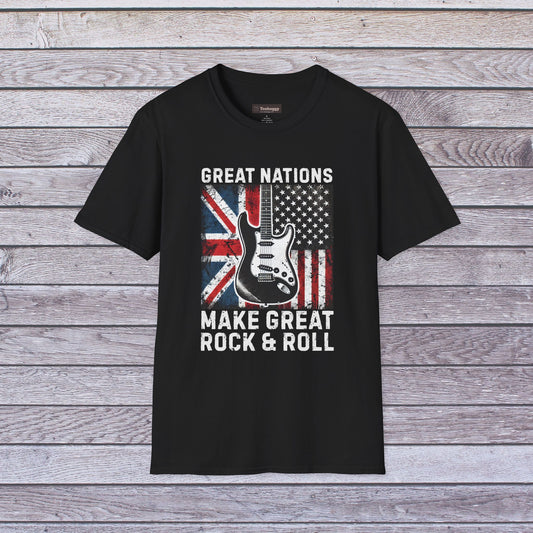 Great Nations Make Great Rock and Roll T-Shirt — USA & UK Flag Rock Tee