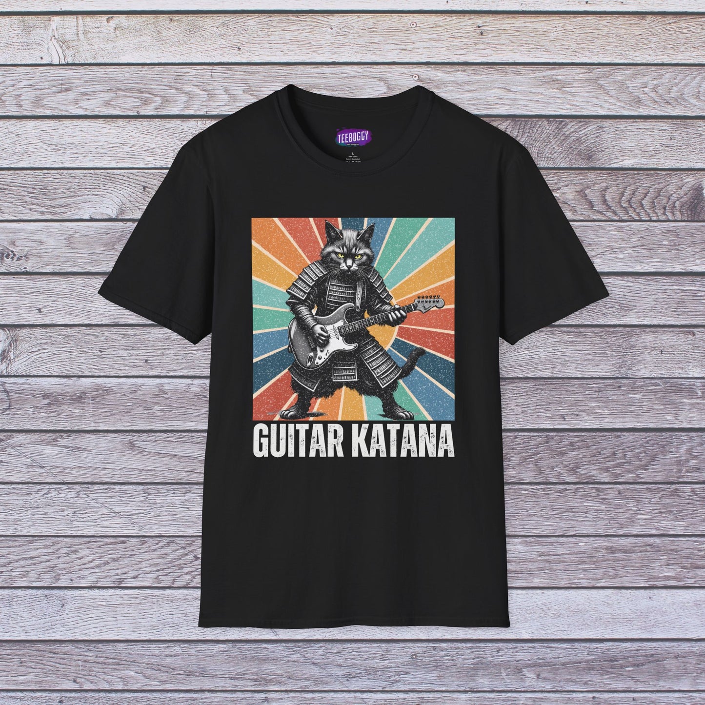 Samurai Cat Guitar Katana T-Shirt