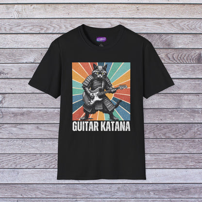 Samurai Cat Guitar Katana T-Shirt