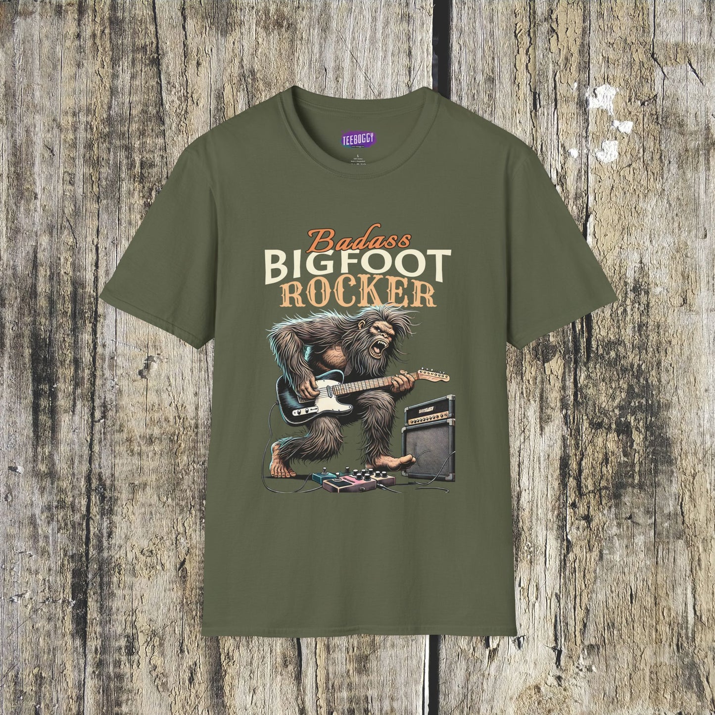 Sasquatch Rocker T-Shirt - Badass Bigfoot Guitar Tee