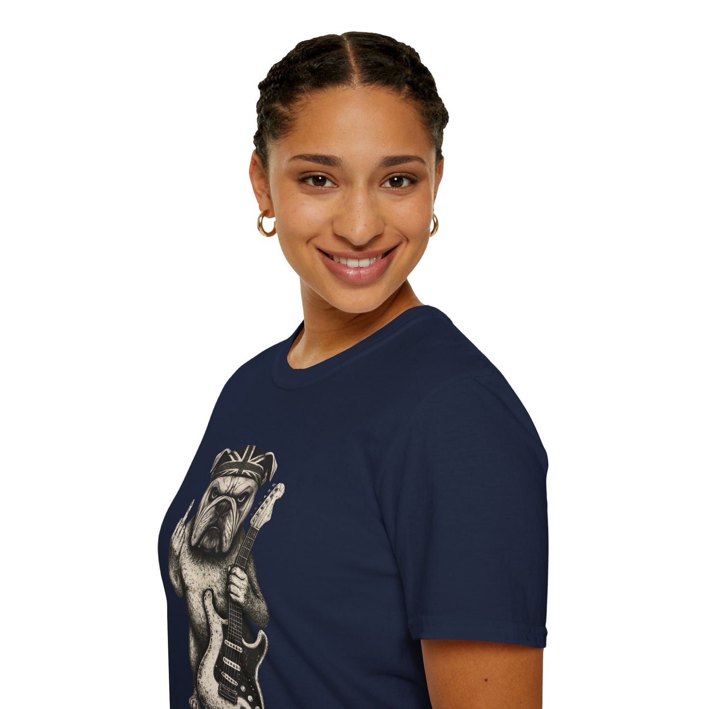 Bulldog Rock Rebel T-Shirt — Guitar-Slinging Middle Finger Design