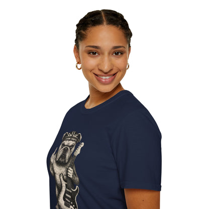 Bulldog Rock Rebel T-Shirt — Guitar-Slinging Middle Finger Design