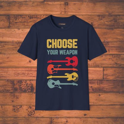 Guitar T-Shirt with 'Choose Your Weapon' Slogan