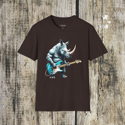 Rock Guitar Rhino T-Shirt — Rhinoceros Playing Electric Guitar Graphic Tee