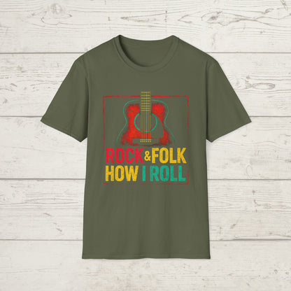 Rock & Folk How I Roll T-Shirt — Acoustic Guitar Music Tee